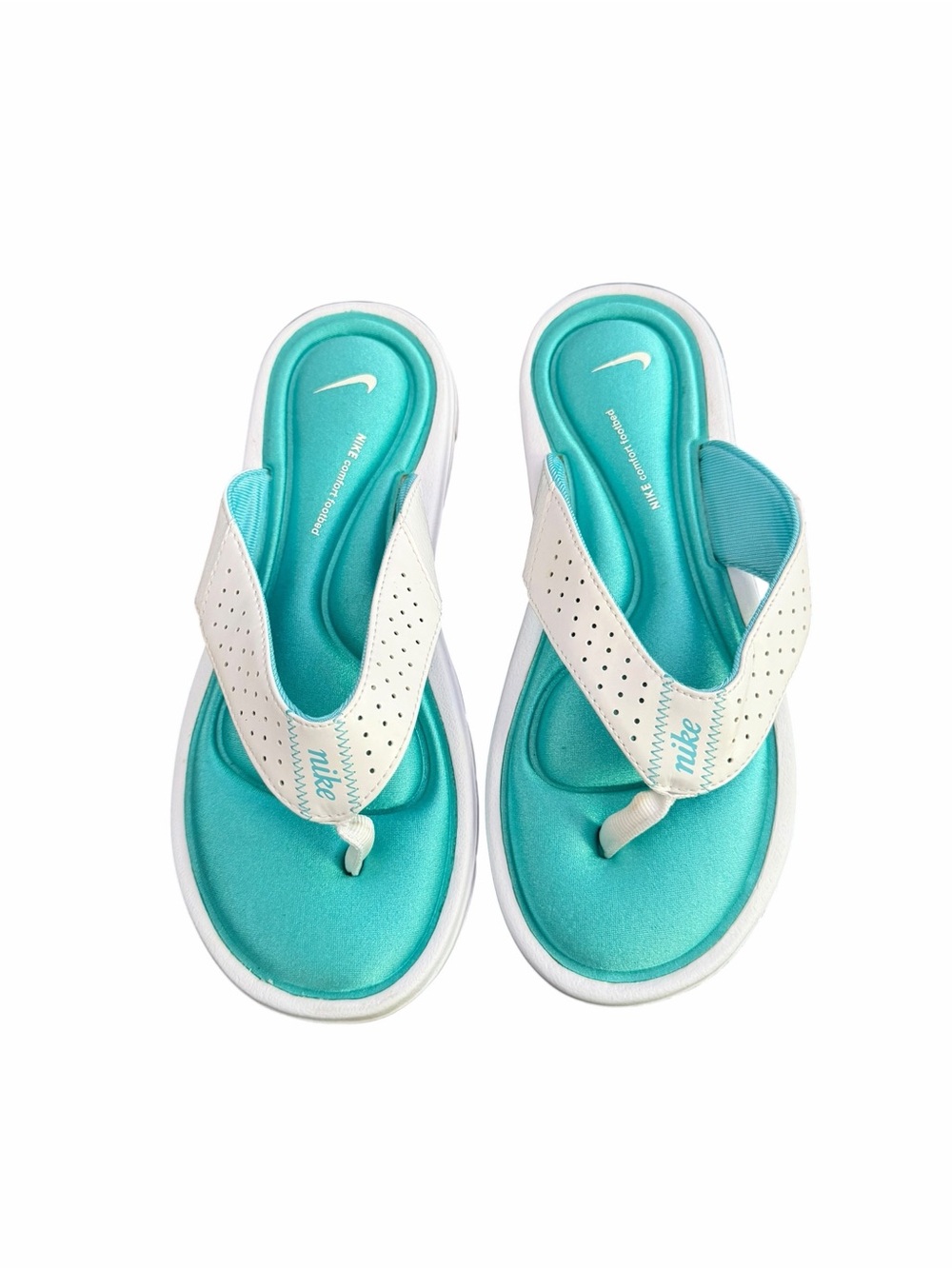 Nike Comfort Thong Flip Flop Sandals White Teal Aqua Women’s Size 7